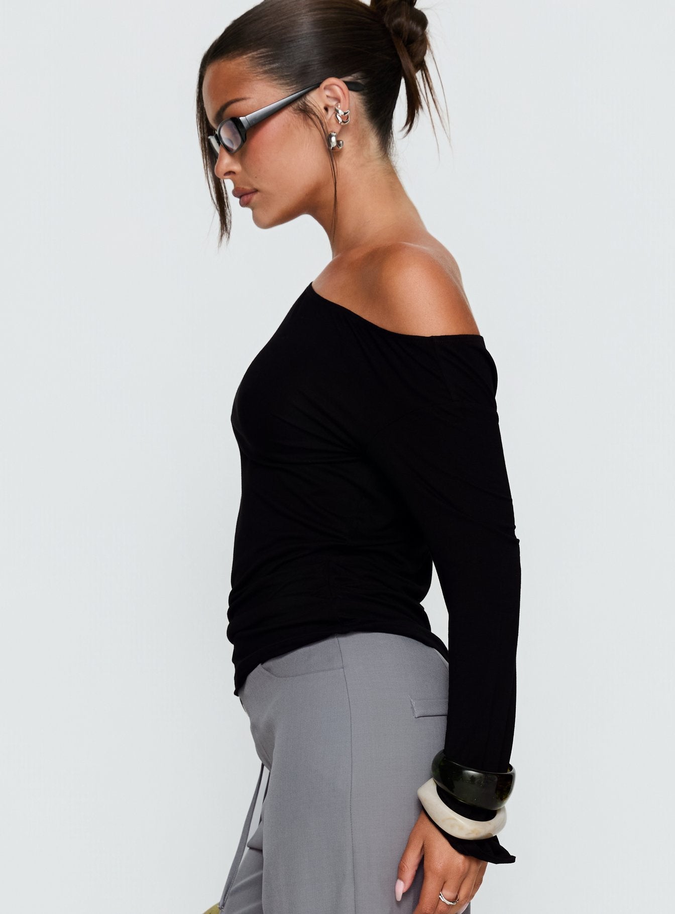 Get Home Safe One Shoulder Long Sleeve Top Black